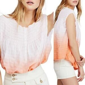 Free People Little Bit Of Something Sleeveless Smocked Top Ombre Pink  S or M